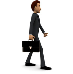 3d man walking with briefcase concept