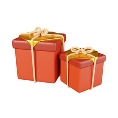 Red gift boxes isolated. Traditional asian decorations for the Chinese new year elements icon. 3D render illustration.