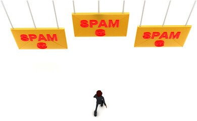 3d man walking towards spam -text mail letter concept