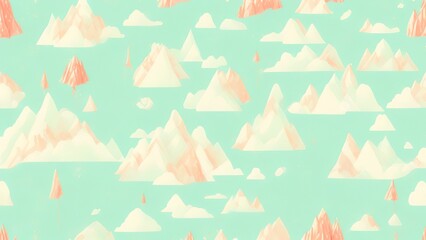 Seamless landscape pattern for kids designed with mountains, and balloons.
