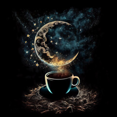 Cup of coffee and crescent moon