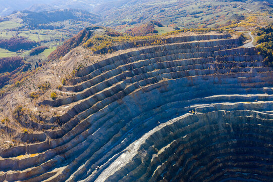 Aerial view of Rosia Poieni open pit copper mine, Romania