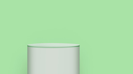 white realistic 3d cylinder stand podium in green background . abstract studio room with geometric platform. Minimal wall scene for products showcase, Promotion display illustration