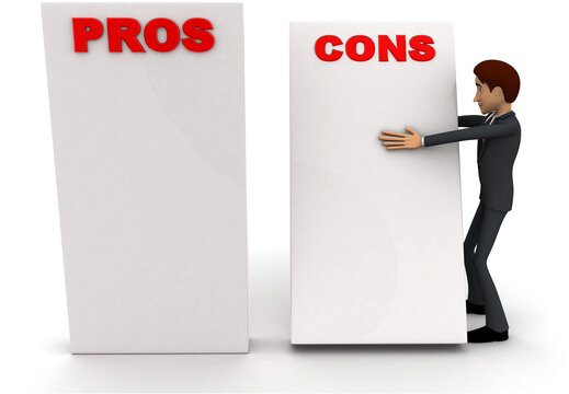 3d man with prons and cons sign board concept