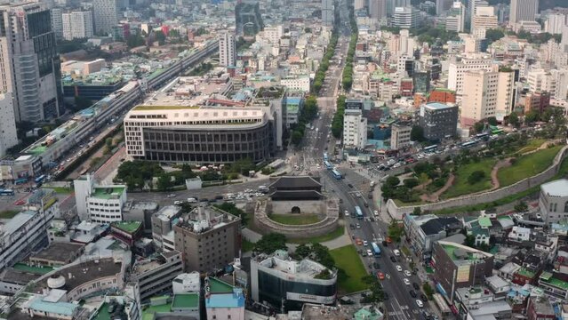 [korea drone footage] Seoul cityscape, Jongno, Wholesale Market, Cheonggyecheon Stream
