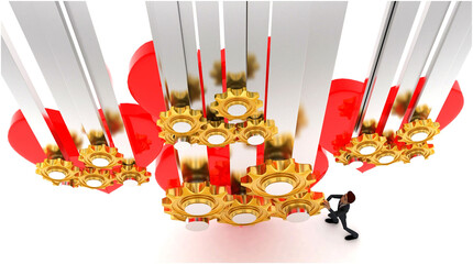 3d man with open heart and mechanical gear system concept