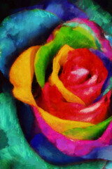 Fototapeta na wymiar Rainbow colored rose digital painting
