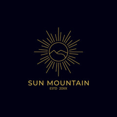 Bohemian logo designs with sea or lake,sun,mountains,aurora lights and moon.