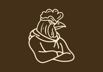 Illustration design of rooster wearing a hoodie