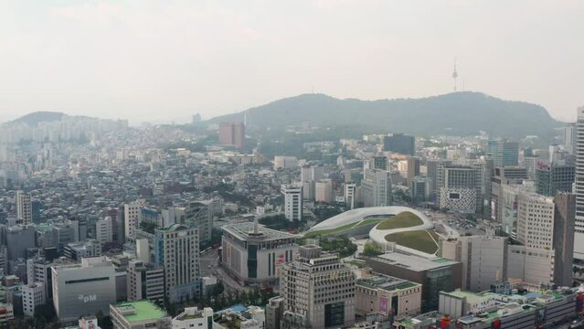 [korea drone footage] Seoul cityscape, Dongdaemun, Design Plaza, DDP