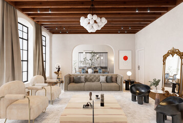 modern luxury living room interior, 3d rendering
