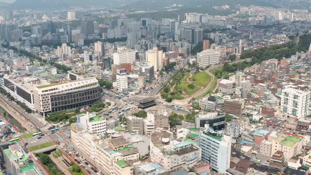 [korea drone footage] Seoul cityscape, Jongno, Euljiro