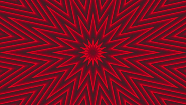 Red sixteegonal star simple flat geometric on dark grey black background loop. Starry radio waves endless creative animation. Stars seamless motion graphic backdrop. Astra radar sonar rings design.
