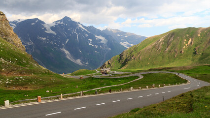 Mountain panorama and hairpin curves at Grossglockner High Alpine Road, Austria