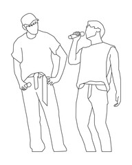 illustration of two south korean male idol or kpop singing in charming poses on stage, for k-pop idol lovers image vector eps.10