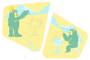 Cartoon Yeti Doing Magic