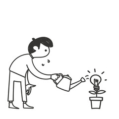 hand drawn doodle character watering bulb plants illustration