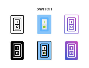 Switch icons vector illustration set line, flat, glyph, outline color gradient. Great for web, app, presentation and more. Editable stroke and pixel perfect.