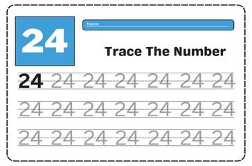 Number 24 tracing practice worksheet with Worksheet for learning numbers. Number training writes and counts numbers. Exercises handwriting practice