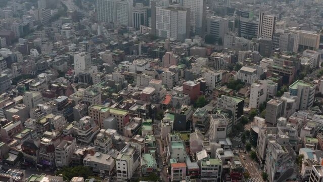 [korea drone footage] Seoul cityscape, Jongno, Mapo, Hongdae, , Hongik University, downtown