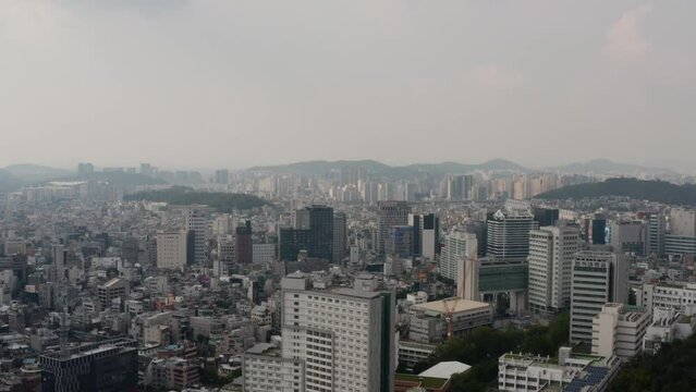 [korea drone footage] Seoul cityscape, Jongno, Mapo, Hongdae, , Hongik University, downtown