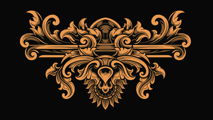 Vector engraved classic ornament design for elements, editable color