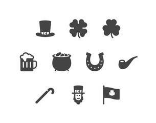 St. Patrick's day solid glyph icon set with luck and beer related icons