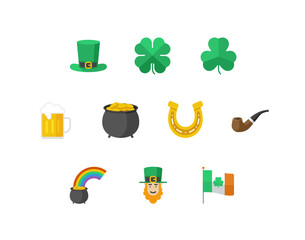 St. Patrick's day flat color icon set with luck and beer related icons