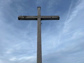 A wooden cross or Christian crucifix on top of the Swiss mountain Kronberg in the Appenzell Alps massif, Urnäsch (Urnaesch or Urnasch) - Canton of Appenzell Innerrhoden, Switzerland (Schweiz)