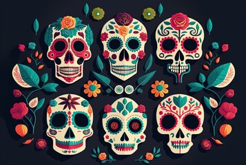 illustration of skull mask with flower decoration, Day of the Dead