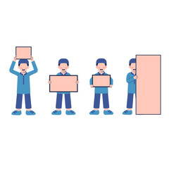 Set Of Muslim Boy Character Holding Empty Board