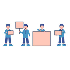 Set Of Muslim Boy Character Holding Empty Board