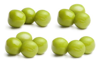 Collection of green peas, isolated on white background