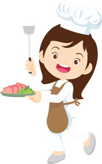 Cooking children girl Little kid making delicious food professional chef