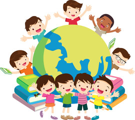 back to school with kids reading book education happy children concept