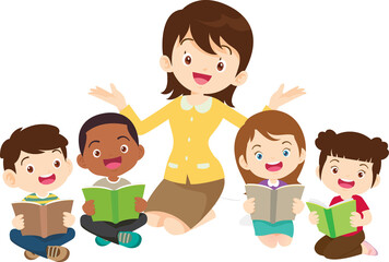 back to school with kids reading book education happy children concept