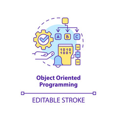 Object oriented programming concept icon. Coding paradigm type abstract idea thin line illustration. Performing operations. Isolated outline drawing. Editable stroke. Arial, Myriad Pro-Bold fonts used