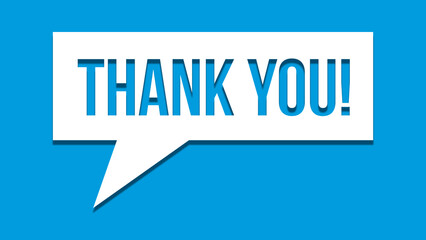 Thank you message for card, presentation, business. Expressing gratitude, acknowledgment and appreciation. Minimalist abstract design with white cut out paper on blue background