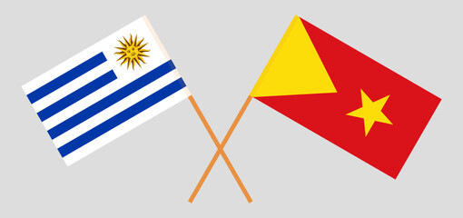 Crossed flags of Uruguay and Tigray. Official colors. Correct proportion