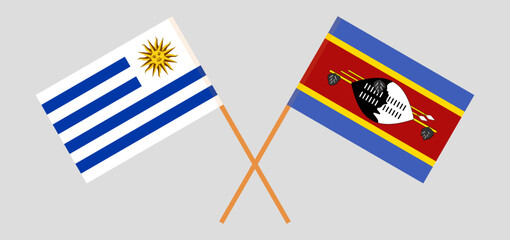 Crossed flags of Uruguay and Eswatini. Official colors. Correct proportion