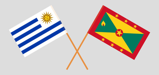Crossed flags of Uruguay and Grenada. Official colors. Correct proportion