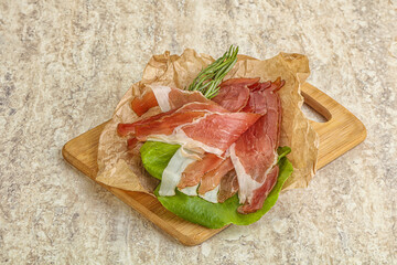 Delicous Spanish Hamon slices pork meat