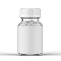 Glass Vitamin Bottle 3D Rendering