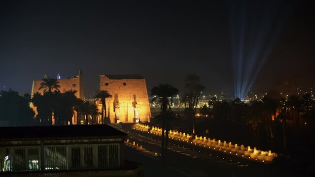 Luxor temple lightshow at night, Luxor, Egypt