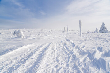 Winter mountain landscape. Karkonosze in winter in Poland.