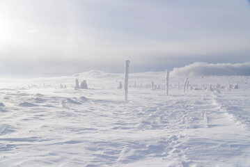 Fototapeta na wymiar Winter mountain landscape. Karkonosze in winter in Poland.