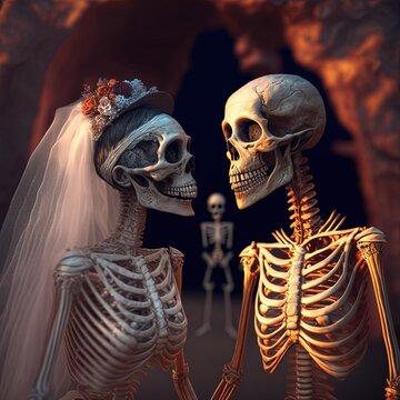 illustration skeletons celebrate wedding made with generative ai