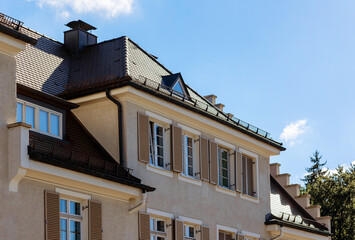 Fototapeta na wymiar Building, Skylights, Roof Windows, Mansard Style in Germany, Bavaria