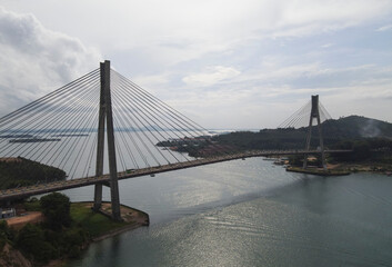 Naklejka premium Aerial view of Barelang Bridge, a landmark and iconic bridge in Batam, Riau Islands, Indonesia