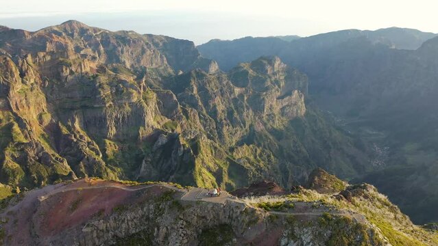 Epic scenic flight during a beautiful sunset around the highest mountain in Madeira called Pico Ruivo captured with the DJI Mavic Pro 2 in 4K.